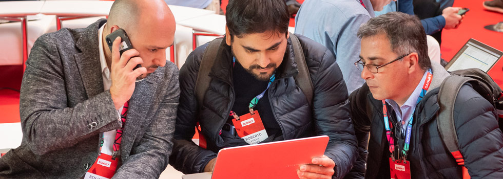 user conference attendees networking during break